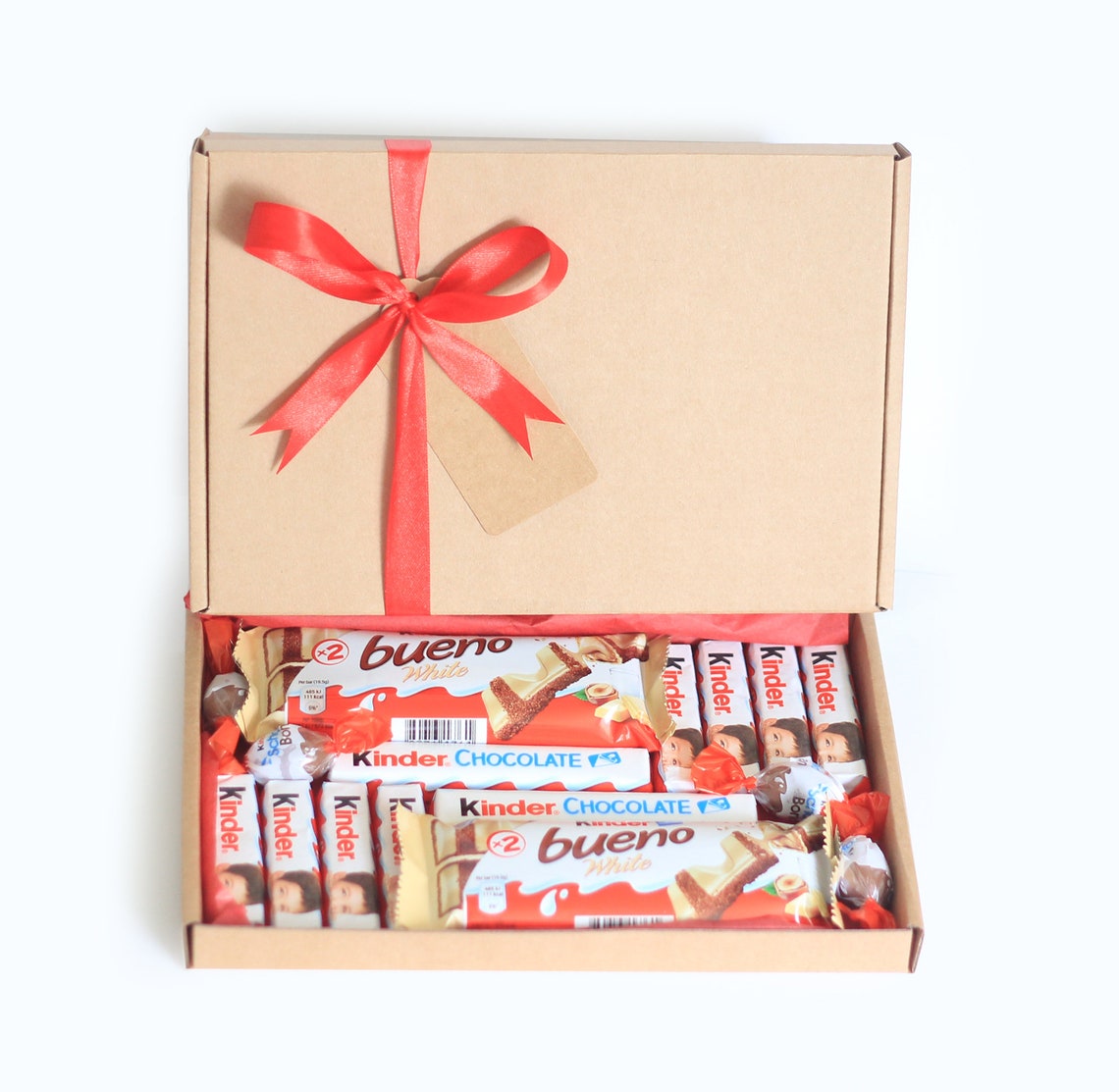 White KINDER Bueno personalised GIFT BOX chocolate Hamper Etsy
