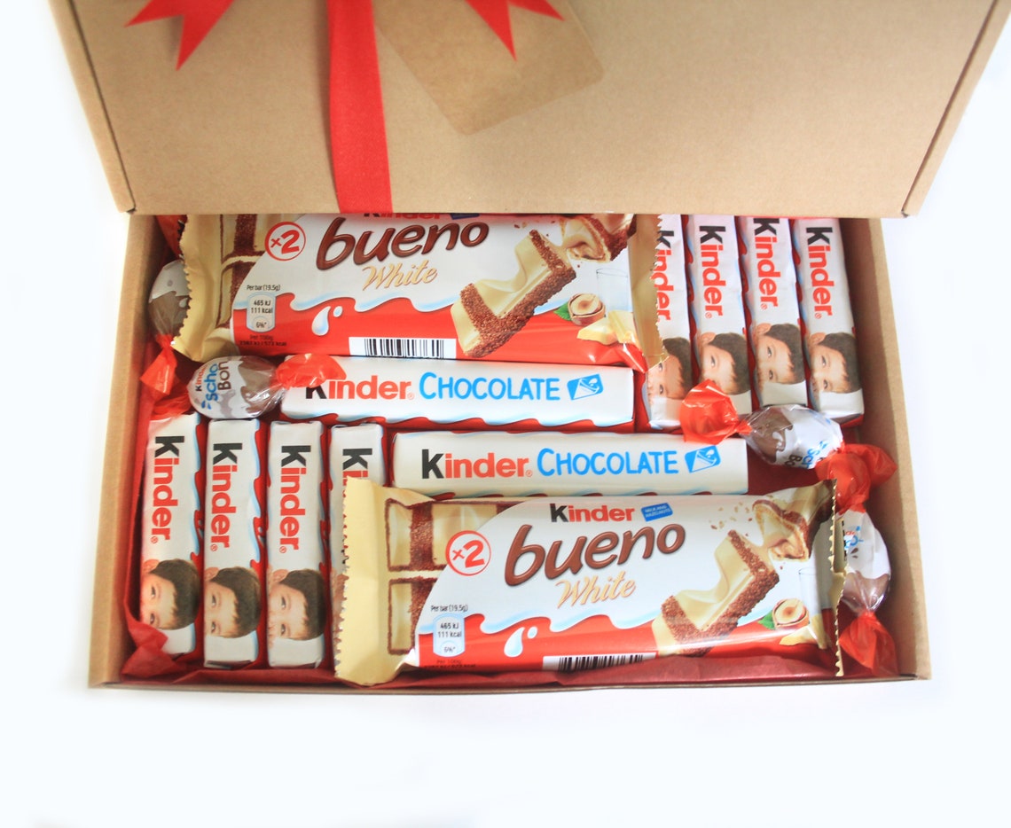 White KINDER Bueno personalised GIFT BOX chocolate Hamper Etsy