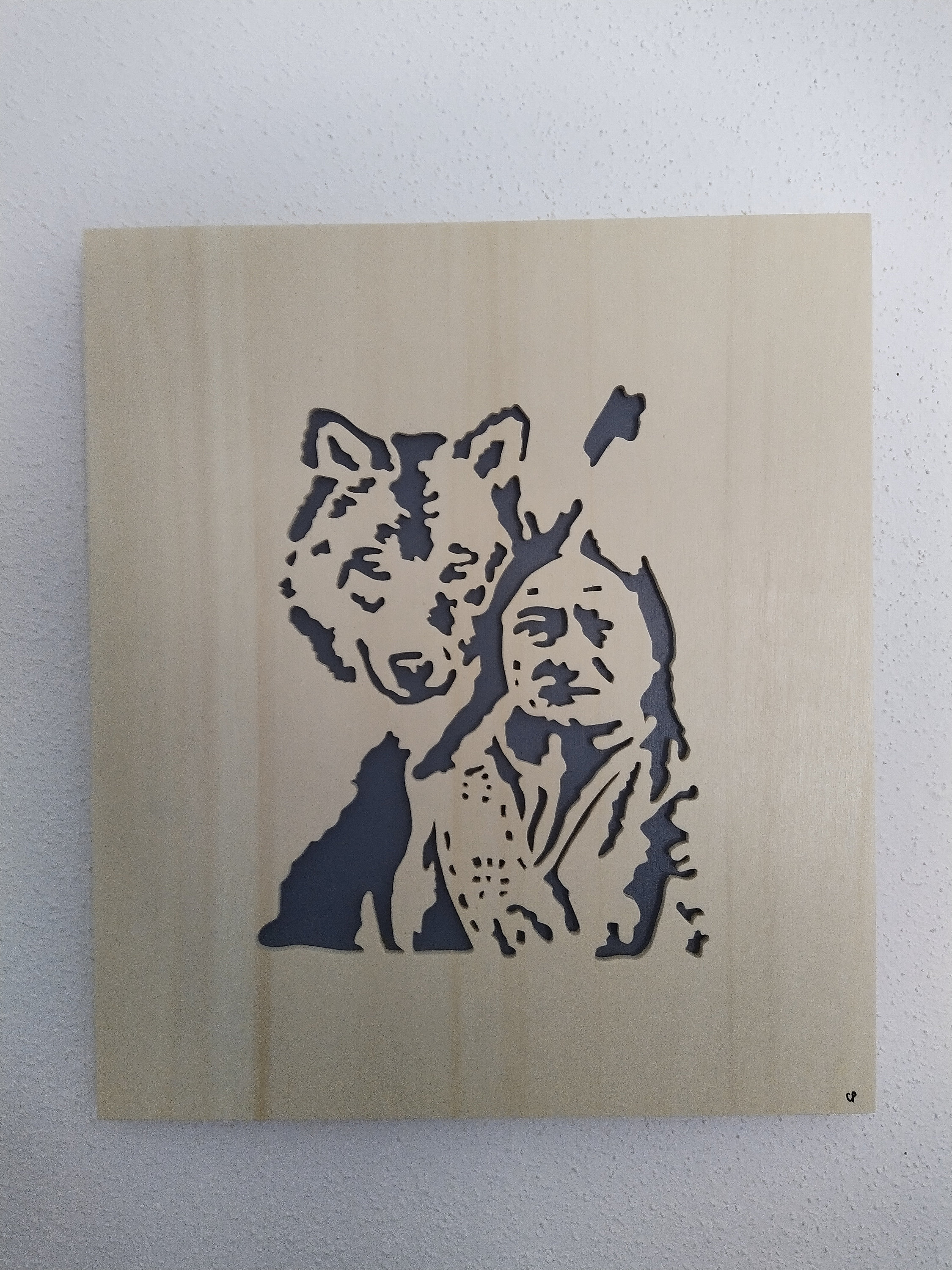 Tableau en Contreplaqué de Peuplier Indien et Loup