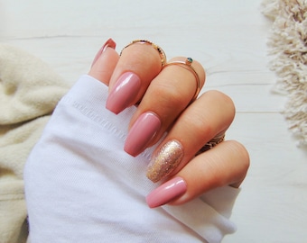 Elegant Brown Press On Nails &quot;MACCHIATO&quot; | 10 piece Press On Nails Set with Glitter| fake Nails