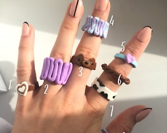 Colorful Clay Rings | different motives | Polymer Clay Statement Rings