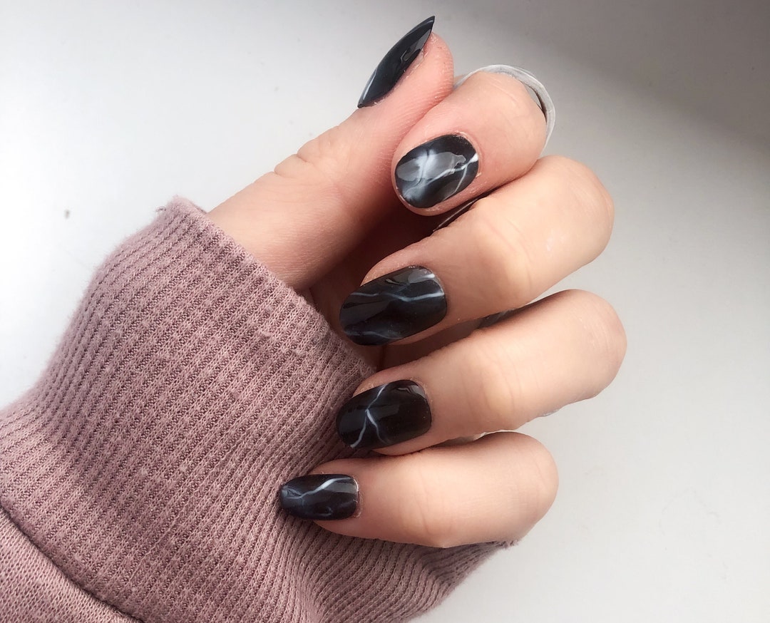 Black Marble Nails | 10 Press on Nails | Artificial Fingernails - Etsy