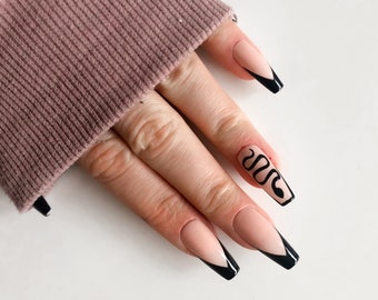 BLACK SNAKE | 10 Press On Nails Set French Design | artificial nails