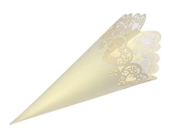 Craft CardPack of 10 Laser Cut Heart Wedding Confetti Cones White Ivory 