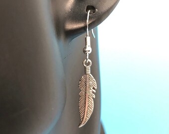 Delicate Silver Feather Dangly Earrings with Sterling Silver Hooks