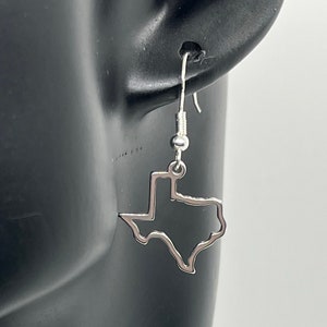 Silver Texas Hollow Outline Dangly Earrings with 925 Sterling Silver Earring Hooks State Travel US