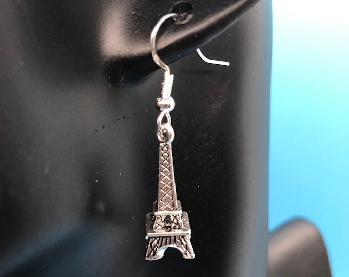 Silver Eiffel Tower Earrings with 925 Sterling Silver Hooks Paris France Parisian French