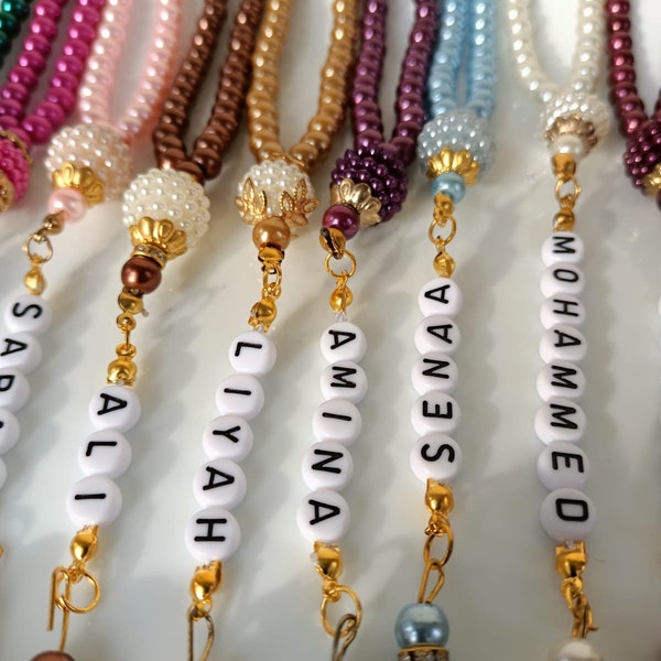 Personalized 99 Beads Pearl Tasbihs, Ramadan Gift, Eid Gift, Muslim Favors, Baby Shower Favors, Eid Favors, Eid Mubarak, Wedding Favors