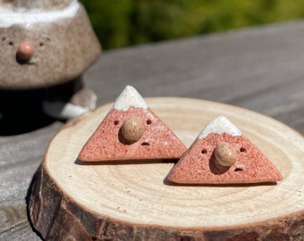 Mountain Islet Earring Red \ Handmade Clay Stud Earring