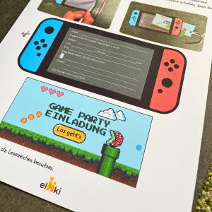 スイッチコンソールゲーマーパーティーゲーム用ゲーム招待状子供の誕生日印刷テンプレートPDFファイル