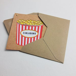 Kino Einladungskarte mit Umschlag Einladung Kindergeburtstag Popcorn Filmabend Kinoabend mit Freunden