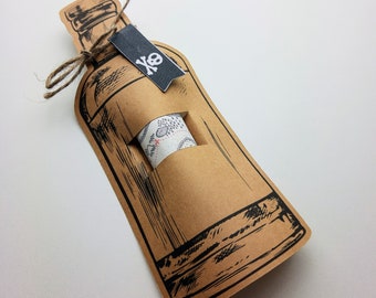 Pirate message in a bottle invitation, invitation card for a pirate-themed children's birthday party, craft kit for a pirate birthday party