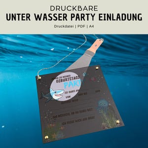 Bestand afdrukken onder water feestuitnodiging kinderverjaardag Onder de zee verjaardag afdruksjabloon ambachtelijke instructies effect zaklamp