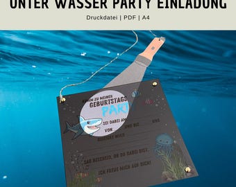 Printable Underwater Party Invitation for Children's Birthday Party; Undersea Birthday Printable Craft Instructions; Flashlight Effect