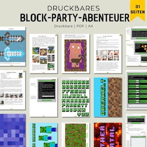 Blockparty Party-Kit zum Kindergeburtstag Game Party Schnitzeljagd Druckvorlage Pixel Party Einladung Spiele Rätsel