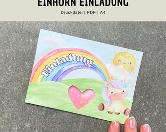 Plantilla de invitación de unicornio DIY - Tarjeta de invitación de cumpleaños de unicornio imprimible - Manualidades de arcoíris - Descarga la plantilla de invitación de cumpleaños de unicornio para niños