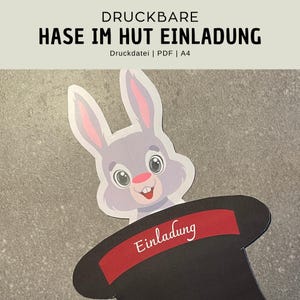 Druckdatei Zauberhut Einladung Kindergeburtstag Zauberei Hase im Hut Zauber Geburtstag Druckvorlage Bastelanleitung