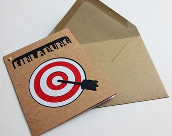 Invitation card for archery with envelope. Archery, children's birthday party, bow and arrow, birthday invitation, target.