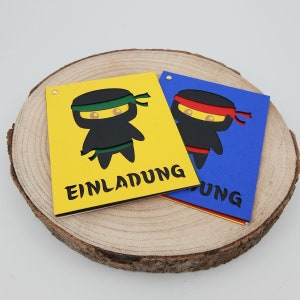 Einladung Ninja Kindergeburtstag Einladungskarte Ninja Party Schattenkrieger Karte zum Geburtstag blaue Karte Ninja Einladungen gelb