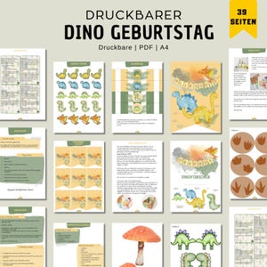 Druckvorlage Dino Geburtstag ab 4 Jahre Kindergeburtstag Einladung Dekoration Spiele Schatzsuche zum ausdrucken Dinosaurier Deko