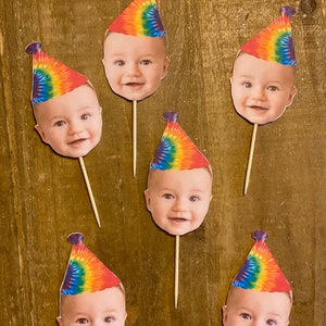 Custom face cupcake toppers, first birthday, 21st,30th,50th, bachelorette, dog decorations, Personalized Photo 12 count, pet cupcake toppers