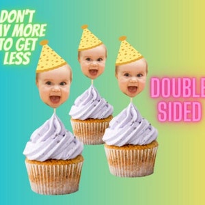 Custom face cupcake topper, DOUBLE SIDED, birthday cupcake topper, face cupcake topper, cupcake toppers, funny, cute, party, cupcakes.