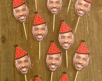 Custom face cupcake topper, double sided, 30th, 50th,bachelorette party, birthday, baby shower, cupcake toppers, face cupcake toppers.