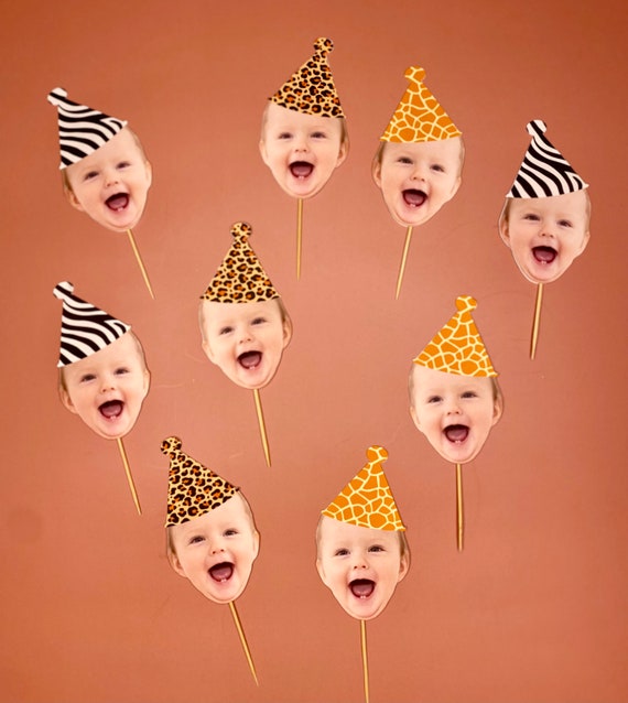 SAFARI face cupcake toppers, double sided,12 pcs, safari toppers, leopard hat, giraffe hat, zebra hat, cupcake toppers, animal print.