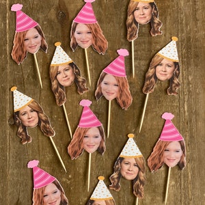 Custom face cupcake toppers,double sided, birthday cupcake topper,40th,30th,50th, bachelorette party, birthday cupcake topper,pet decoration