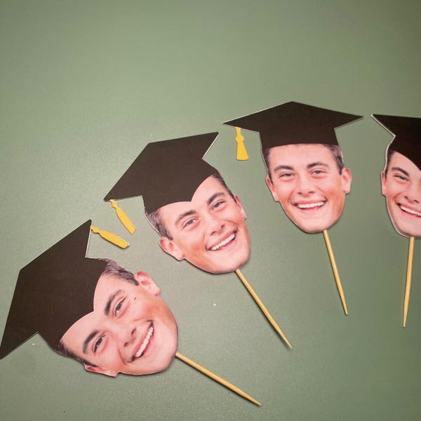 graduation cap cupcake topper, double sided,12 pcs, face cupcake toppers, custom face cupcake toppers, birthday cupcake topper.