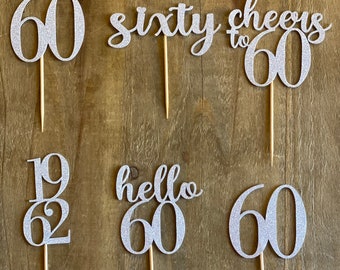 60th birthday cupcake topper, double sided, cupcake topper, 60th, birthday party, party decor, cupcake toppers, 60th cupcake topper.