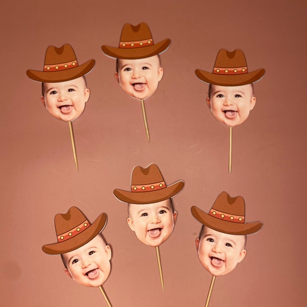 COWBOY hat face cupcake toppers,cupcake toppers , cowboy hat, cupcake toppers, baby boy, baby girl, birthday party, western, cowboy, toppers