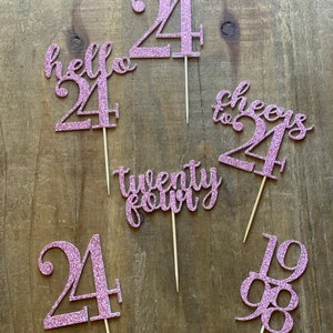 24th birthday cupcake toppers, double sided, birthday party, cupcake topper, cupcake, cake topper, birthday decor, birthday cupcakes.