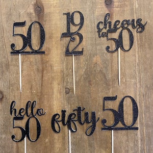 50th birthday cupcake topper , double sided, birthday cupcake topper, party decor, cupcake toppers, cake topper, decorations.