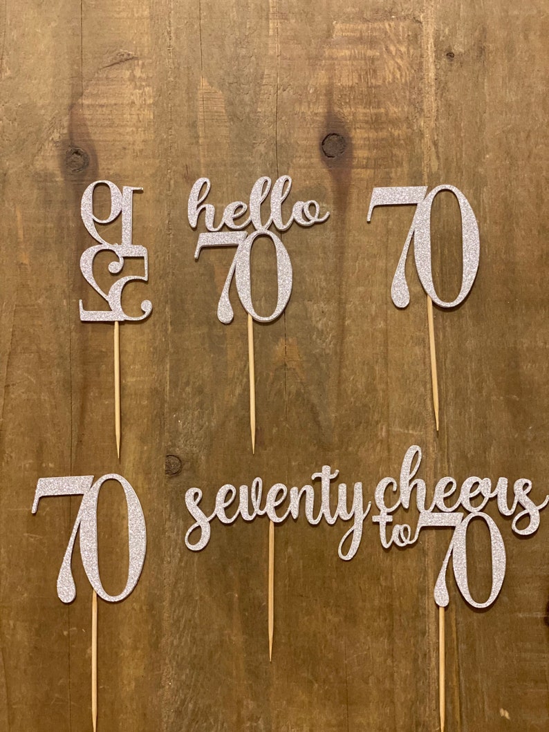 70th Birthday Cupcake Toppers Double Sided Birthday Toppers Etsy