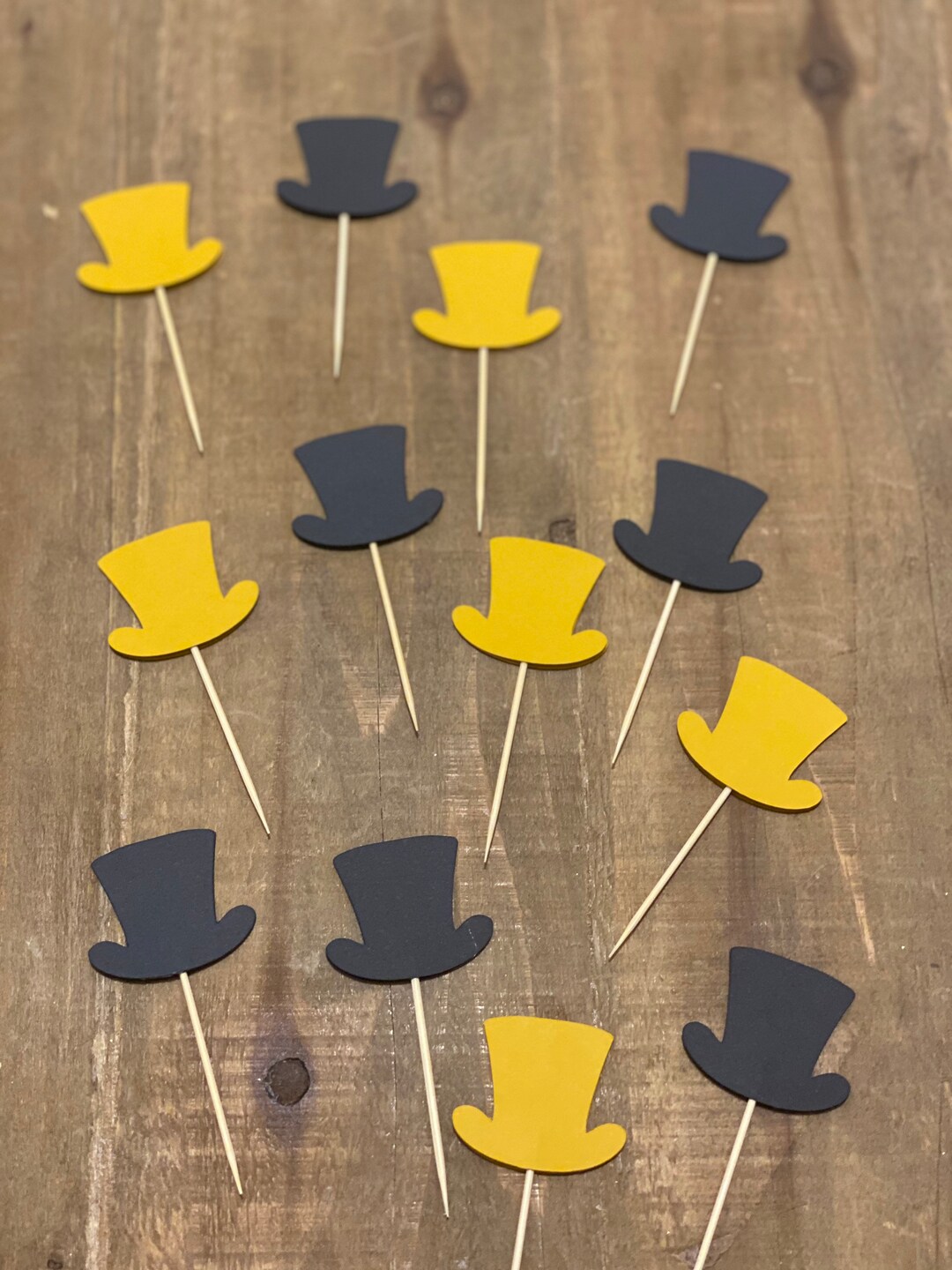 Top Hat Cupcake Topper 12 Pc Double Sided Birthday Cupcake Etsy