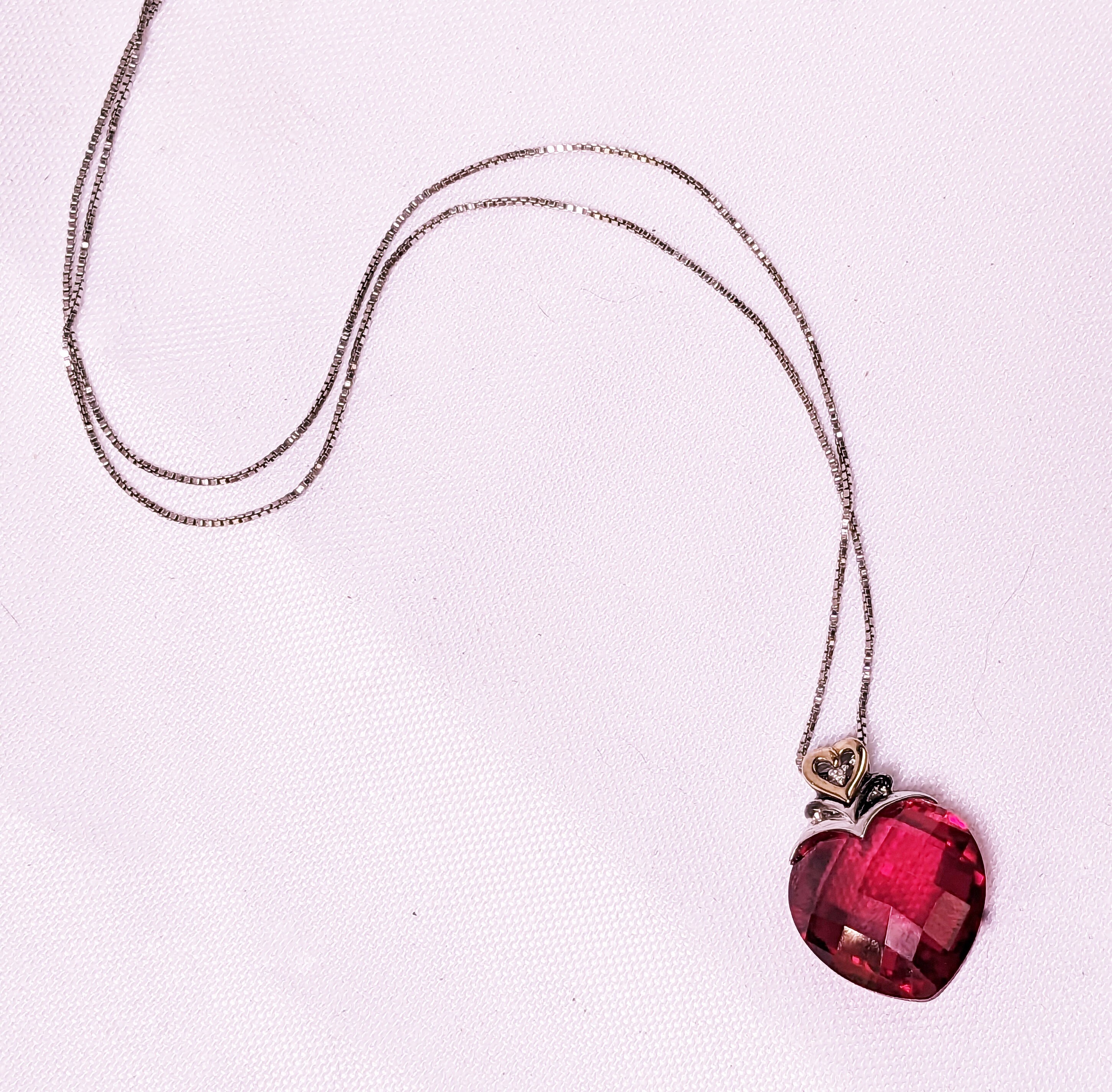 Red Crystal Heart Necklace, Sterling Silver 14K Gold, Pendant on Sterling  Box Link Chain, Adrianne Vittadini, 1980s Vintage 