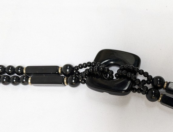 Black and Silver Beaded Necklace, Multi-Strand wi… - image 3
