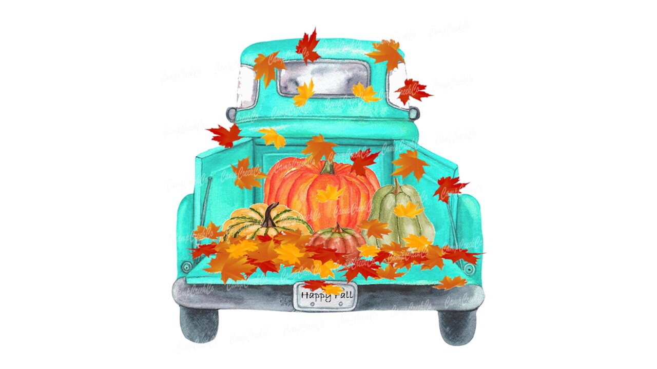Pumpkin Truck Falling Leaves Pumpkins Autumn Fall Etsy
