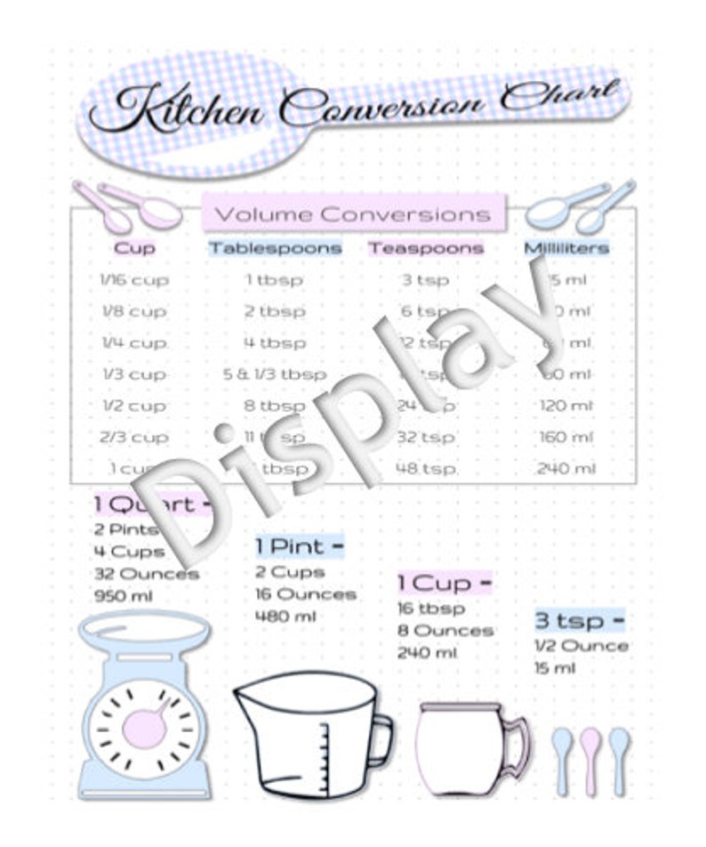 Kitchen Conversion Chart Printable Kitchen Conversions - Etsy