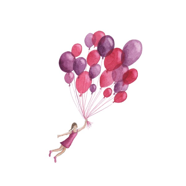 Postkarten-Set Mädchen mit Luftballons Geburtstagskarte Einladungskarte rosa