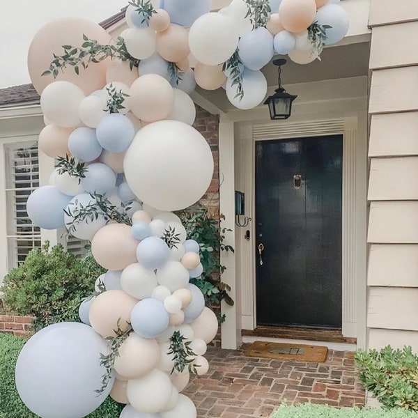 Cream Beige Balloon Arch Garland Kit (108 Piece: including pre set doubled balloons) Macaron blue, peach, white