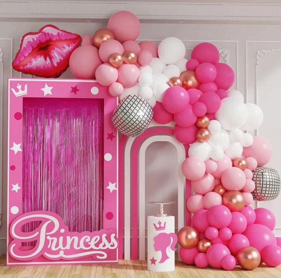 5 pezzi rosa Set Barbie principessa palloncini per feste in alluminio  ragazza festa di compleanno sfondo