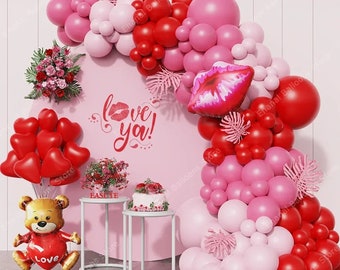 Valentines Balloon Arch Garland (127 Piece) Red Heart Balloons