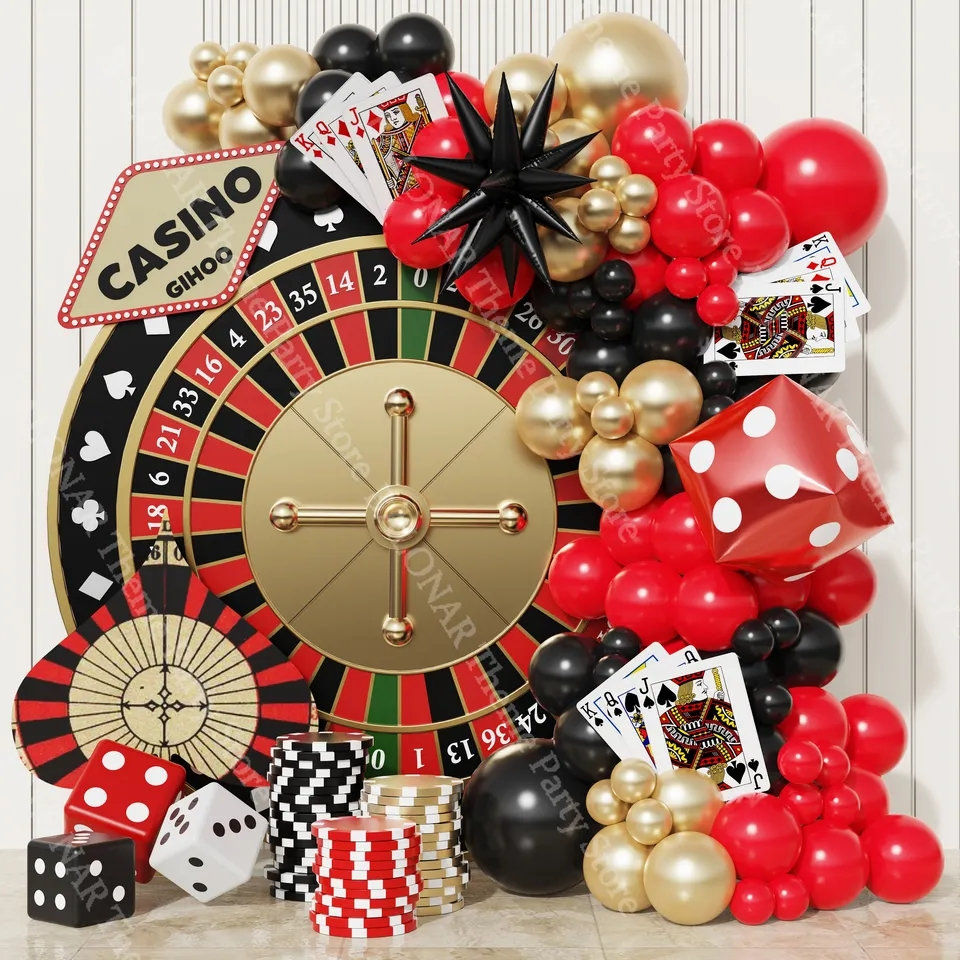 Casino Theme Party Decorations - Las Vegas Casino Night Birthday Party  Supplies Red Black Balloons Garland Kit Poker Happy Birthday Photo Backdrop  for Adults Magic Birthday Party Decor 
