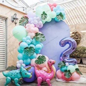 Girl Dinosaur Balloons Garland Kit with Birthday Number Balloon (91 Piece)