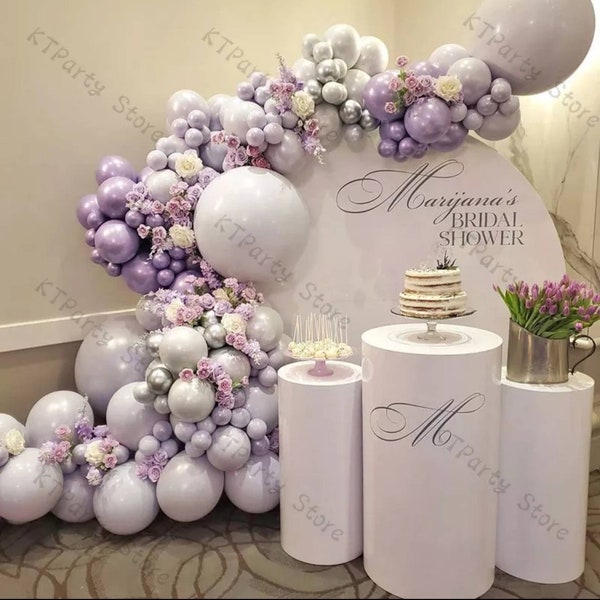 Lilac Balloon Arch Garland Kit (163 piece - including doubled stuffed balloons) lavender, purple, grey