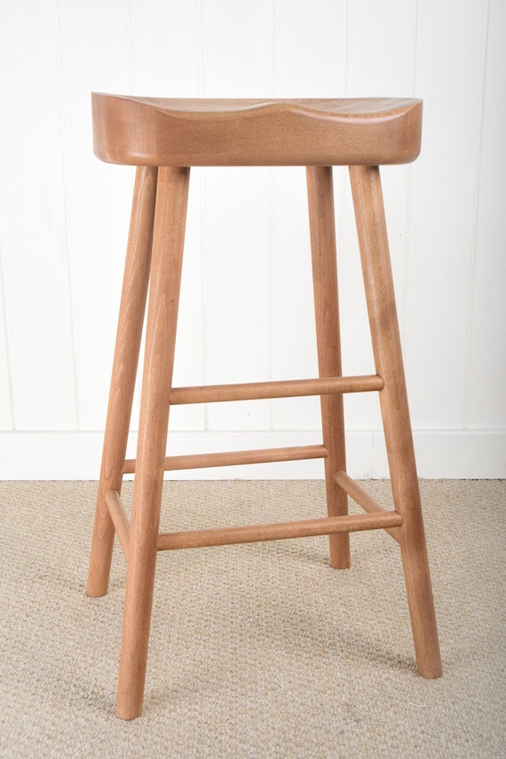 Solid Beech Shaker Style Saddle Bar Stool