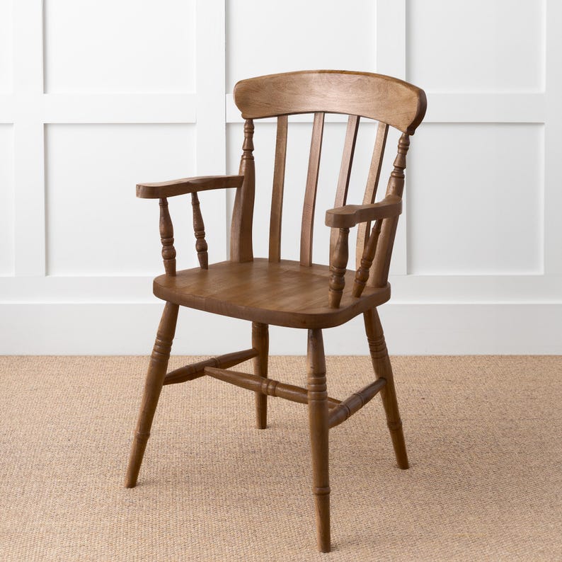 Farmhouse Slat Back Carver Chair | Solid Wood Armchair | Rustic Dining Seating | Handmade Kitchen Furniture immagine 5