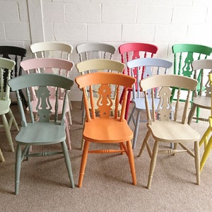 Fiddle back Farmhouse Kitchen Dining Chair Painted in Farrow and Ball Colours